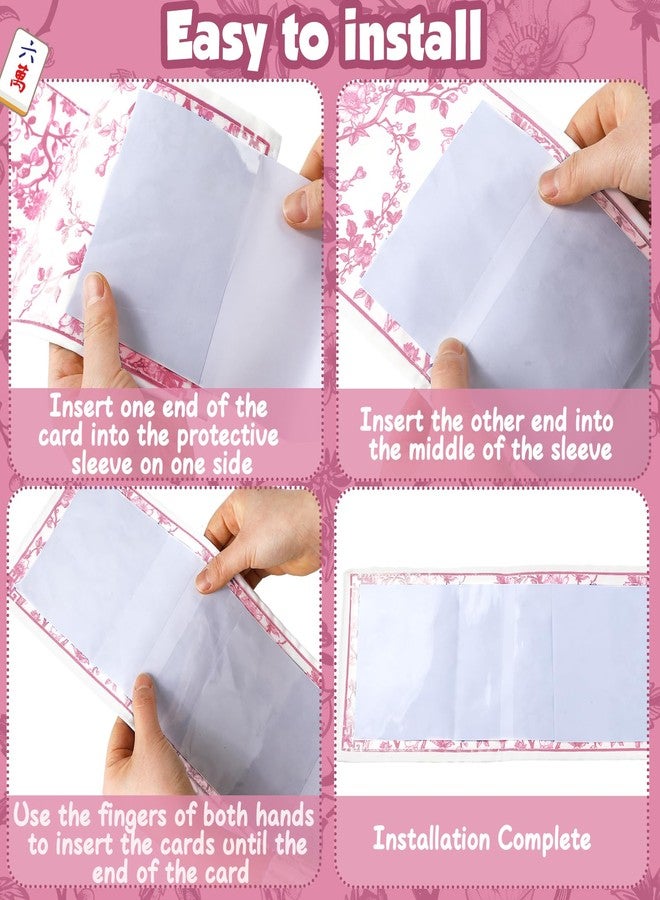 Sonwyoung 4 Pack Chinoiserie Mahjong Card Holder Chinoiserie Print Mahjong Card Sleeve Large Size(6 1/8”x4 3/4”) Soft Printed Fabric Scorecard Protector Holder Cover Gifts(Pink) - Image 5